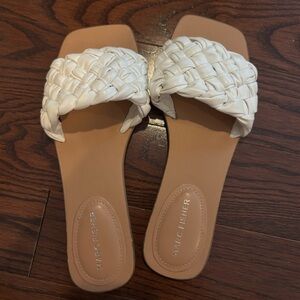 Marc Fisher White Braided Slide Sandals